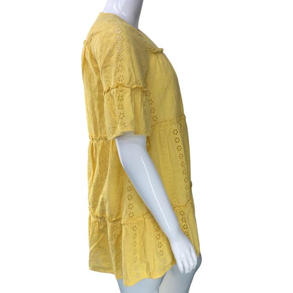 Prose & Poetry Womens Size L Mini Dress Sunflower Yellow Eyelet Cotton Lined - Picture 10 of 15